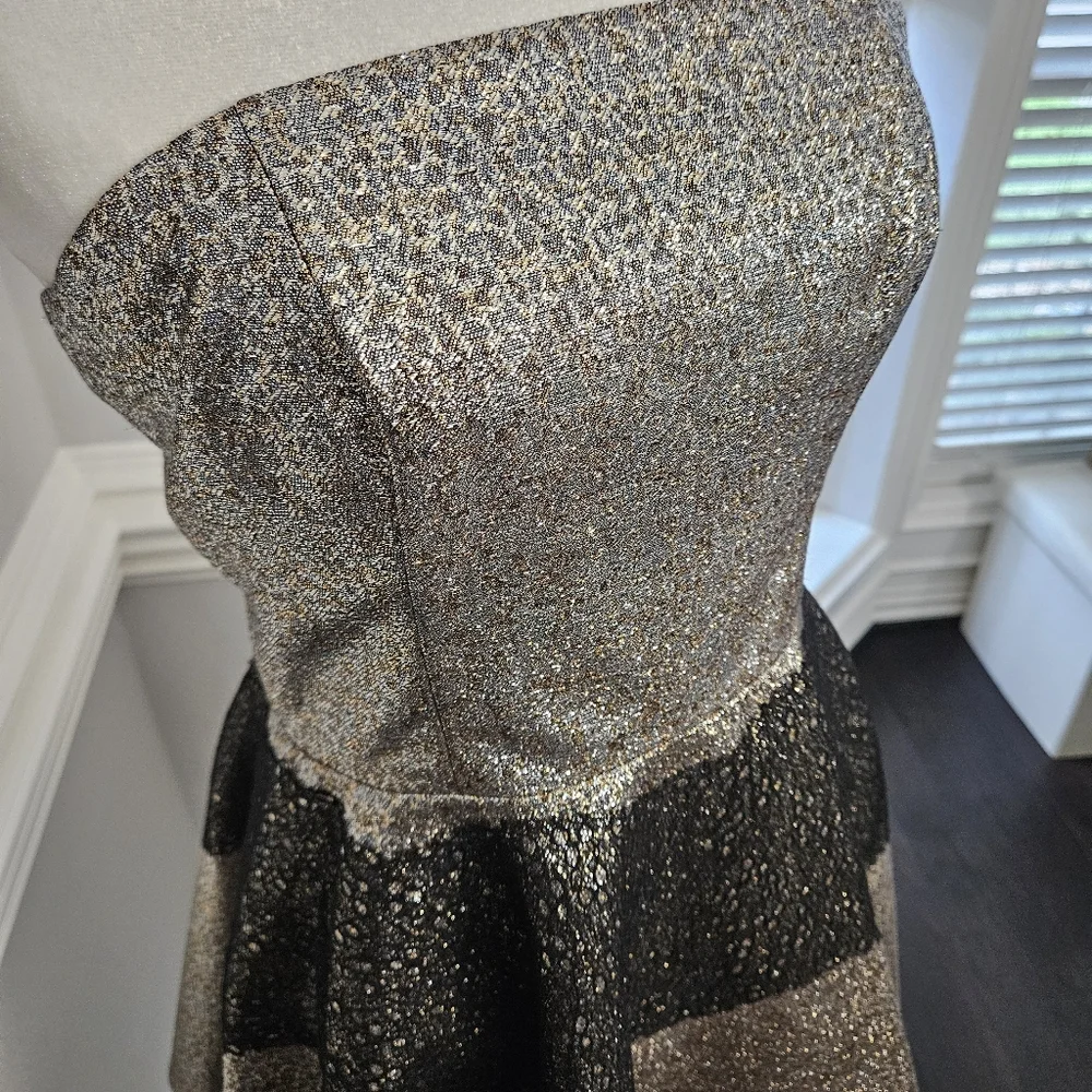 Anthropologie Sachin and Babi Foil Brocade Mini Dress size 8 black and gold - Picture 9 of 16